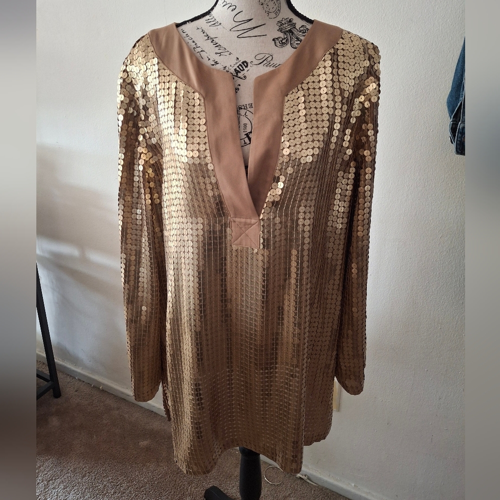 Michael Kors Gold Sequin Long Sleeve Tunic